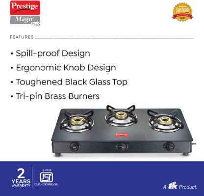 PRESTIGE GTMP03 3B GLASS GAS STOVE