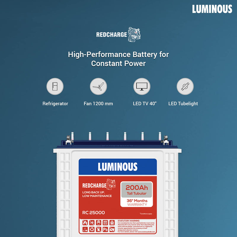 LUMINOUS BATTERY 200AH RED CHARGE 25000