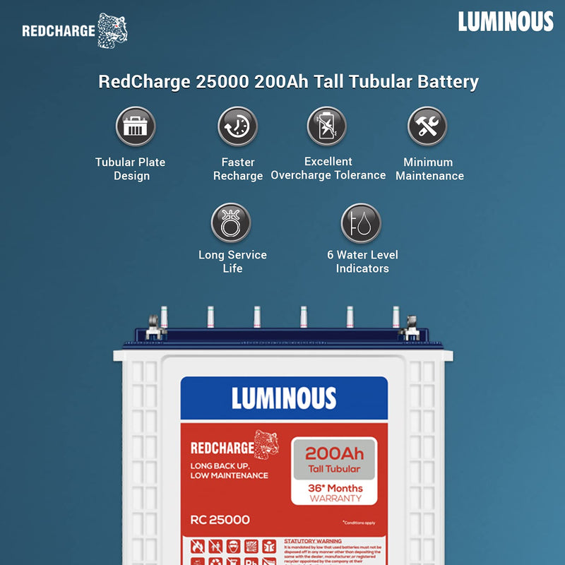 LUMINOUS BATTERY 200AH RED CHARGE 25000