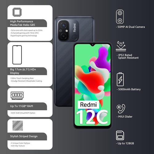 REDMI 12C 6/128, Matte Black BLACK