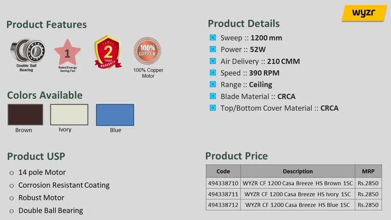 WYZR 1200MM CASA BREEZ