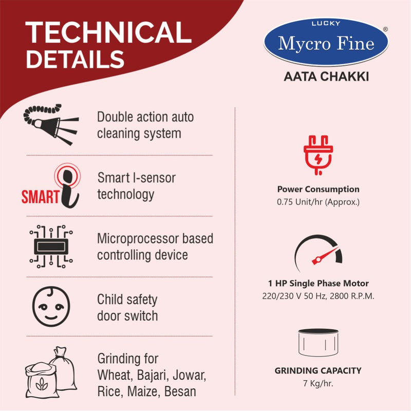 Lucky Mycrofine Neo Plus with Inbuilt Vacuum Aata Chakki Fully Automatic Domestic Flour Mill